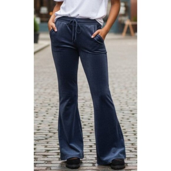 Aerie Womens Navy Velour Flared Lounge Pants Large Sweatpants - Picture 1 of 16